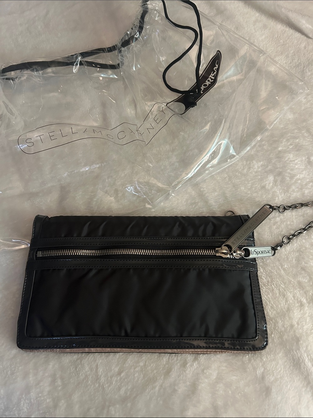 Stella McCartney Black Nylon Wallet with Silver Chain